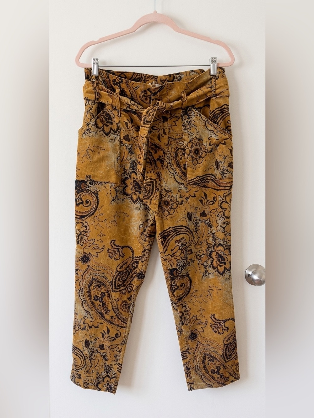 Shaft Jeans Italy Lola Paisley Corduroy Pants Mustard Gold Retro 26 4